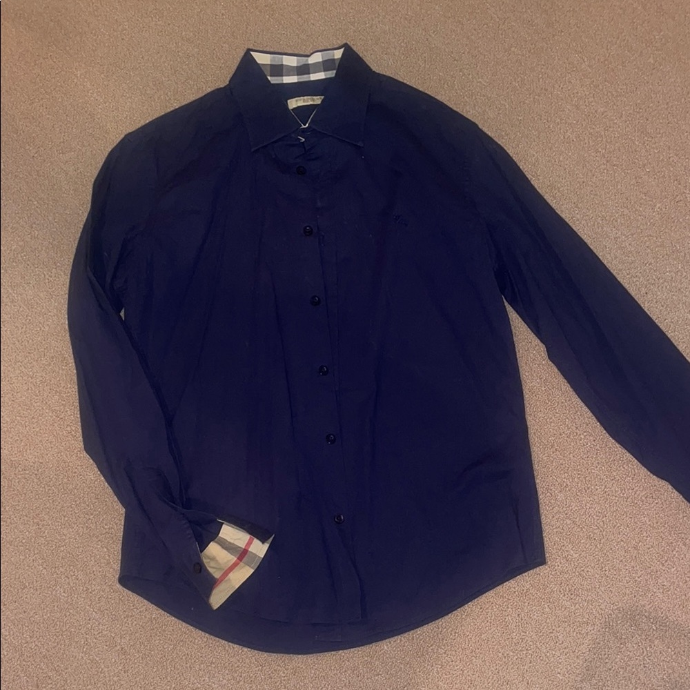 Burberry Men's Navy Blue Long Sleeve Shirt